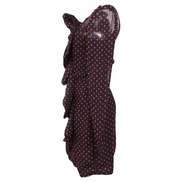 Self-Portrait Plumetis One Shoulder Polka Dot Ruffled Mini Dress in Red